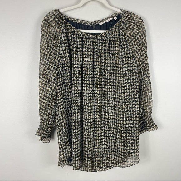 Soft Surroundings Ines Blouse Womens Large Gold black Metallic Chiffon Shirt Top - Picture 1 of 9